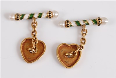 Lot 1191 - A pair of yellow metal cufflinks, each link...