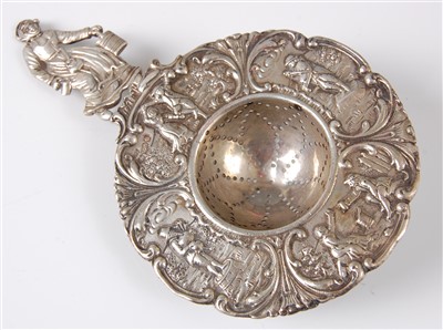 Lot 1150 - An early 20th century Dutch silver strainer,...