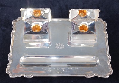 Lot 1138 - A large cased Indian silver desk set,...