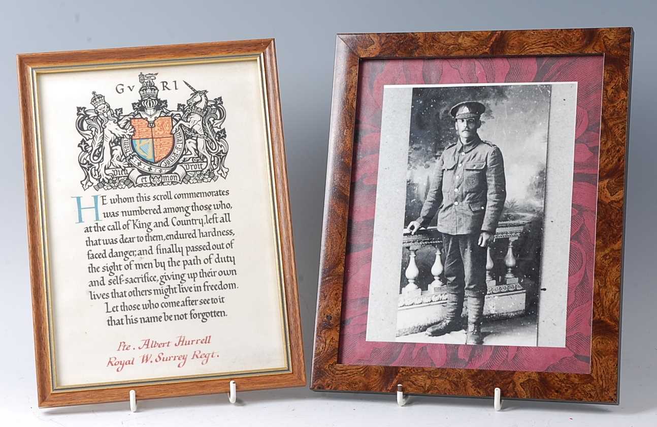 Lot 71 - A WW I memorial scroll, naming Pte. Albert...