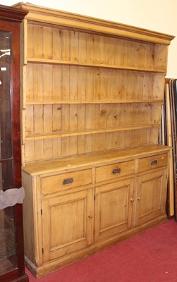 Lot 1236 - A Victorian pine freestanding kitchen dresser,...