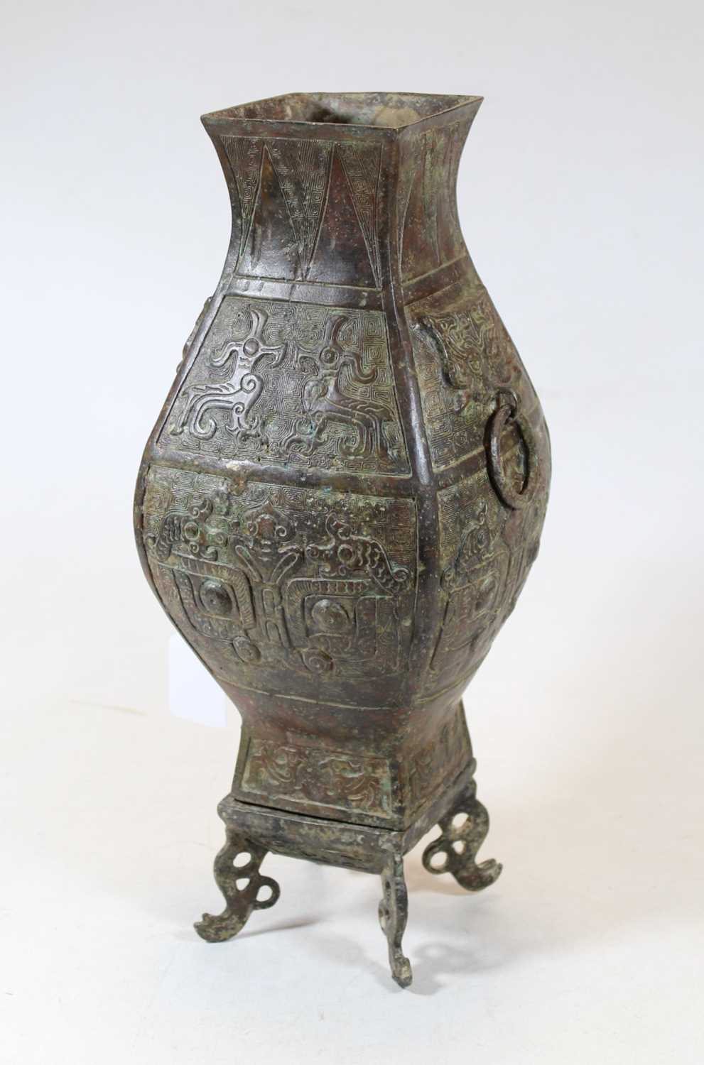 Lot 66 - A modern Chinese bronzed metal vase, of square...