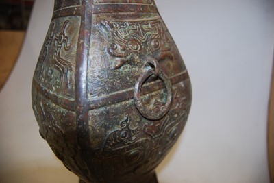 Lot 66 - A modern Chinese bronzed metal vase, of square...
