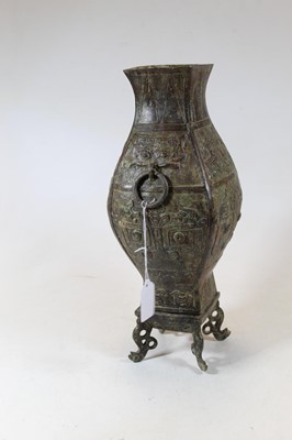 Lot 66 - A modern Chinese bronzed metal vase, of square...