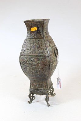 Lot 66 - A modern Chinese bronzed metal vase, of square...