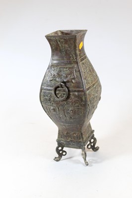 Lot 66 - A modern Chinese bronzed metal vase, of square...