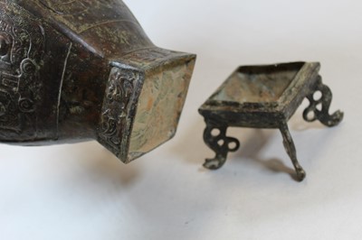 Lot 66 - A modern Chinese bronzed metal vase, of square...