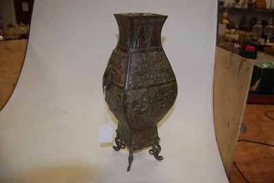 Lot 66 - A modern Chinese bronzed metal vase, of square...