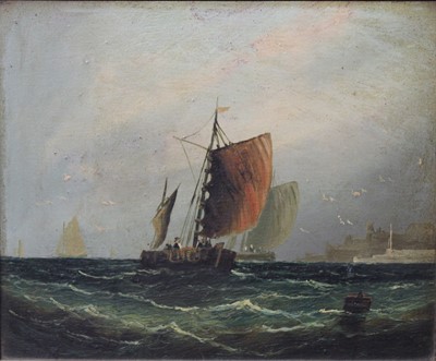 Lot 1052 - Circa 1900 school - Boats on the calm, oil on...
