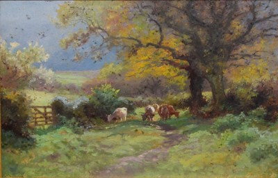 Lot 1058 - English school - Cattle grazing amidst the...
