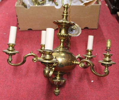 Lot 1083 - A Dutch style brass five light electrolier,...