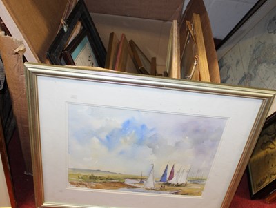 Lot 1091 - A box of assorted pictures and prints to...
