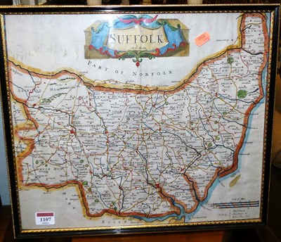 Lot 1107 - Robert Morden - County map of Suffolk, hand...