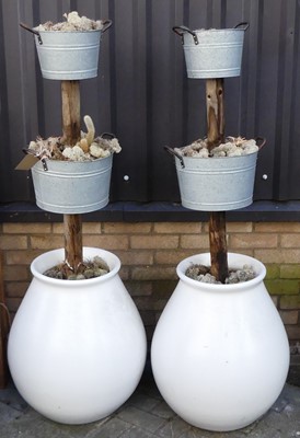Lot 1173 - A pair of glazed stoneware, galvanised metal...