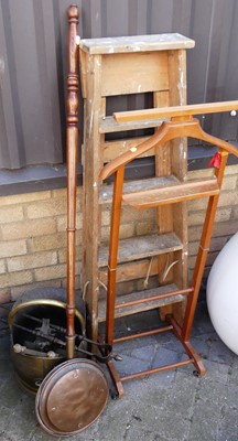 Lot 1174 - A pine A-frame five tread decorator's ladder,...