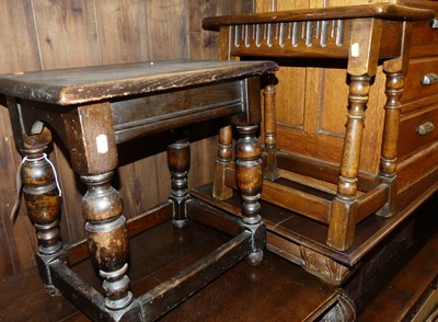 Lot 1256 - An oak and beech joint stool; together with a...