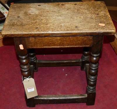 Lot 1267 - A 17th century style joined oak joint stool,...
