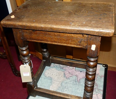 Lot 1269 - A 17th century style joined oak joint stool,...
