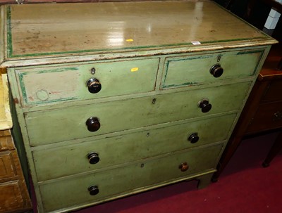Lot 1300 - A Victorian green painted pine chest of two...
