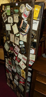 Lot 1401 - A decoupage clad canvas three fold dressing...