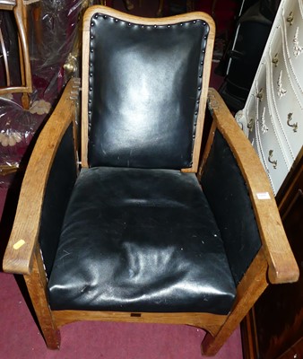 Lot 1439 - A 1930s light oak and rexine studded...