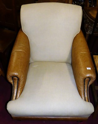 Lot 1442 - A contemporary tan leather cream fabric...
