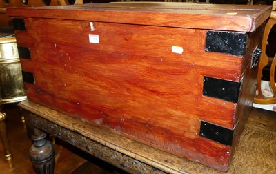 Lot 1491 - A stained pine and metal bound hinge topped...