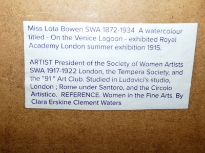Lot 1046 - Lota Bowen (1872-1934) - On the Venice Lagoon,...