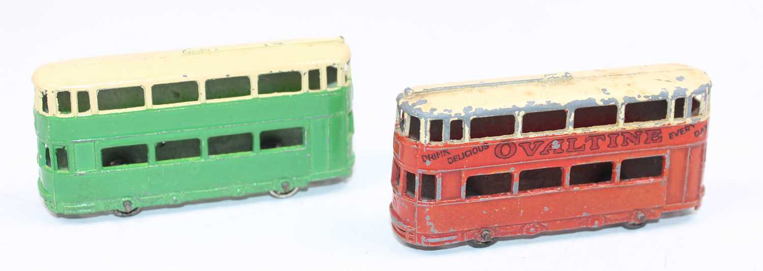 Lot 1085 - Dinky Toys pre-war No. 27 Tramcar, 2 examples...