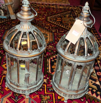 Lot 1435 - A pair of contemporary copper metal and glass...
