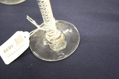Lot 1039 - A circa 1765 wine glass, the lipped and basal...