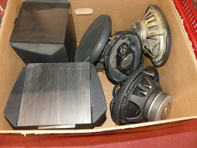 Lot 1426 - A box of various car speakers and a pair of...