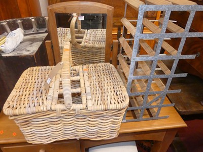 Lot 1382 - A wicker picnic basket, together with an open...