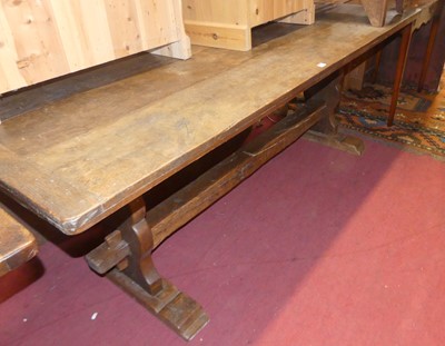 Lot 1391 - A rustic oak plank topped trestle end...