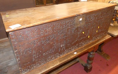 Lot 1392 - An 18th century relief carved fruitwood hinge...