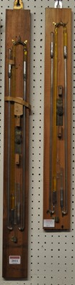 Lot 2011 - A mounted barometer tube, with spindle, pulley...