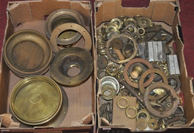 Lot 2129 - Two boxes containing assorted brass barometer...