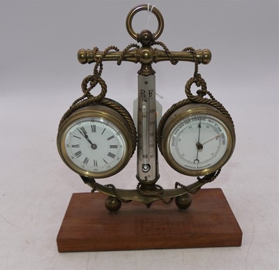 Lot 2159 - A nautical brass desk clock barometer as an...