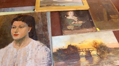 Lot 1056 - Assorted oil on canvas and oil on board, to...