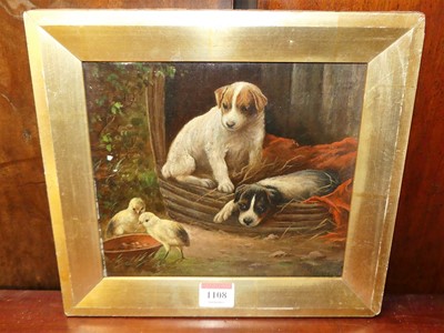 Lot 1108 - J. Shepherd - Puppy dogs watching feeding...
