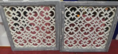 Lot 1155 - A pair of grey and white painted square wall...