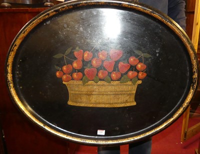 Lot 1280 - A Victorian black lacquered polychrome painted...