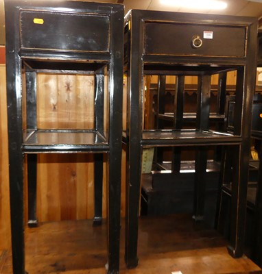 Lot 1308 - A pair of contemporary Oriental black painted...