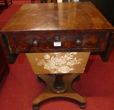 Lot 1338 - A William IV flame mahogany dropflap pedestal...