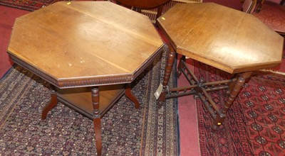 Lot 1365 - Two Edwardian walnut octagonal occasional tables