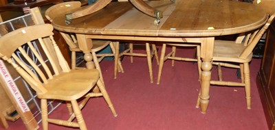 Lot 1369 - A modern pine D-end extending kitchen table,...