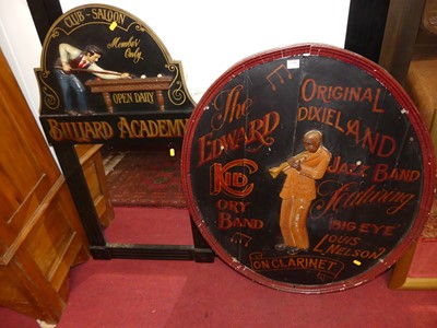 Lot 1380 - A painted advertising mirror, titled 'Billiard...