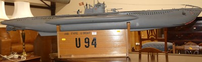 Lot 1395 - A model scratch built U-boat on stand, length...