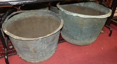 Lot 1406 - Two circa 1900 riveted copper circular log...