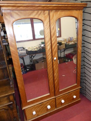 Lot 1422 - A mid-Victorian satin wood twin mirror door...